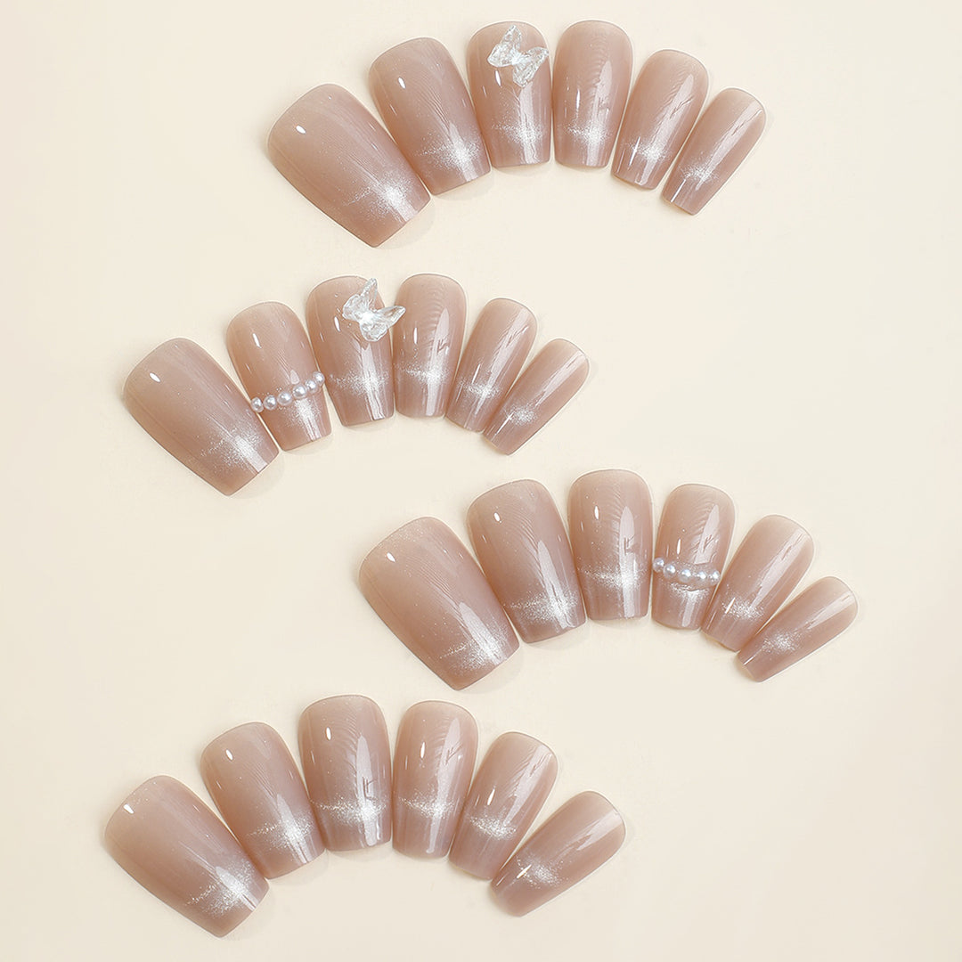 Elegant Press-On Nail Set with Decorative Crystal Accents Bowlift