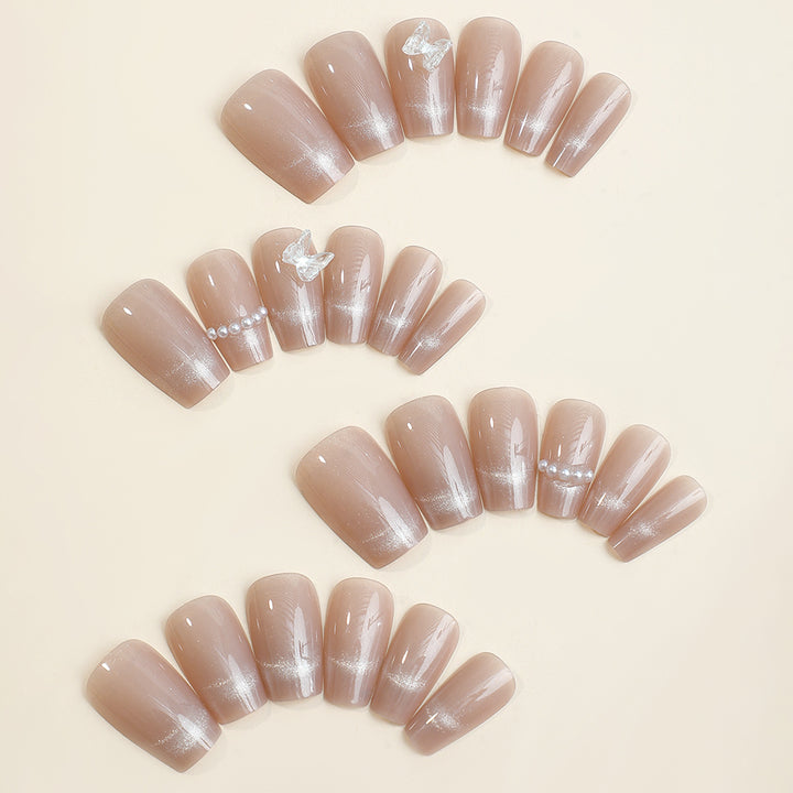 Elegant Press-On Nail Set with Decorative Crystal Accents Bowlift