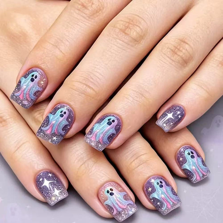 Acrylic Nail Set with Creepy Ghost Motifs Bowlift