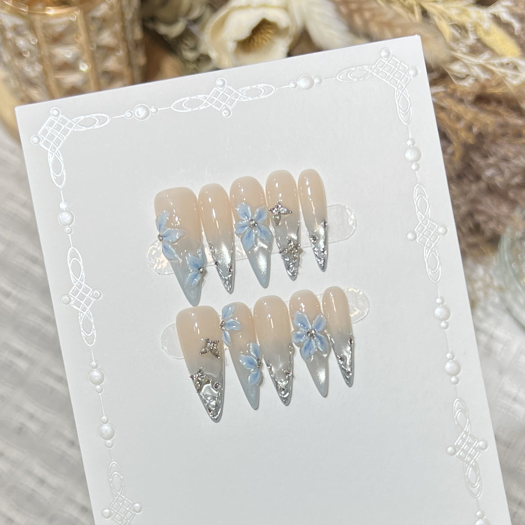 Elegant Stiletto Floral Press-On Nail Set Bowlift