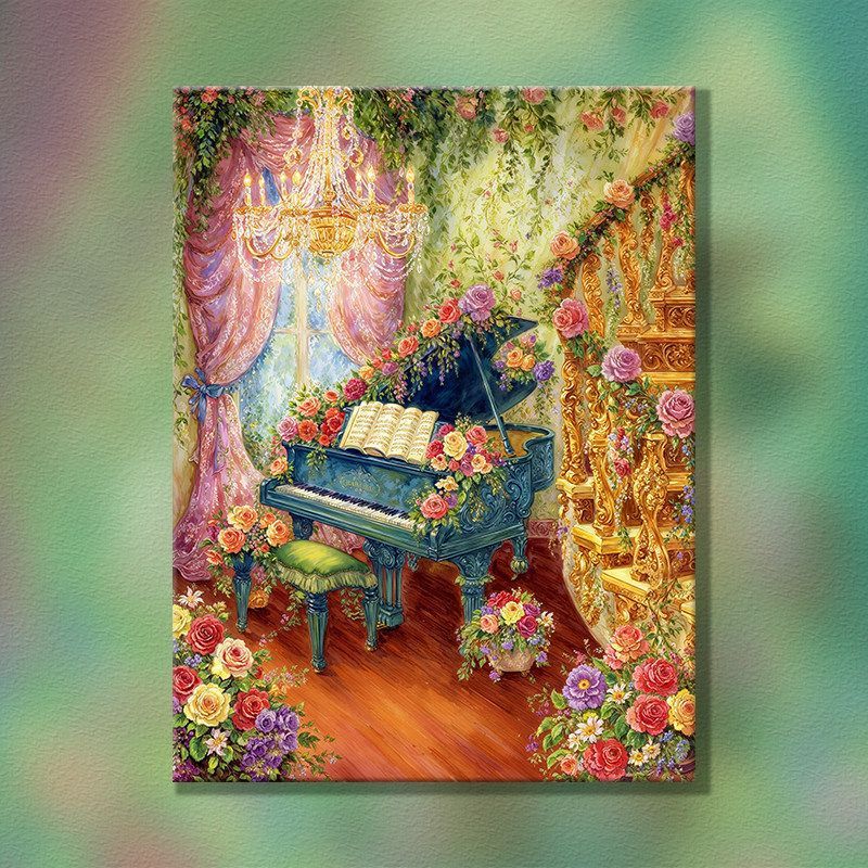 Elegant Floral Piano Scene Wall Art Bowlift