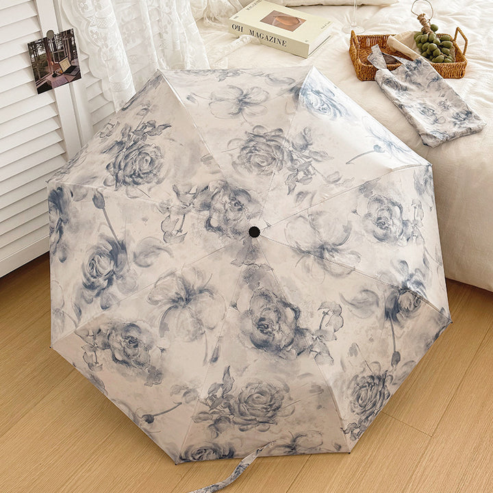 Ladies Foldable Umbrella with Floral Patterns and Carry Bag Bowlift