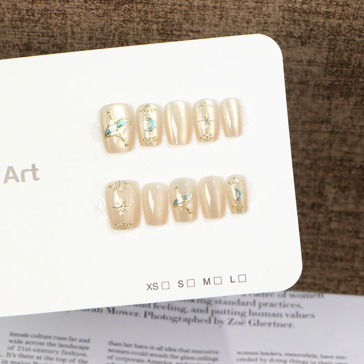 Artistic Press-On Nail Art Set with Botanical Accents Bowlift