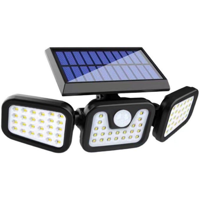 Outdoor Solar Triple-Head LED Security Floodlight With PIR Motion Sensor And Adjustable Swivel Mounts Bowlift