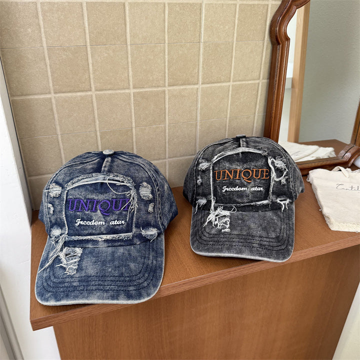 Men's Distressed Graphic Denim Baseball Cap Bowlift
