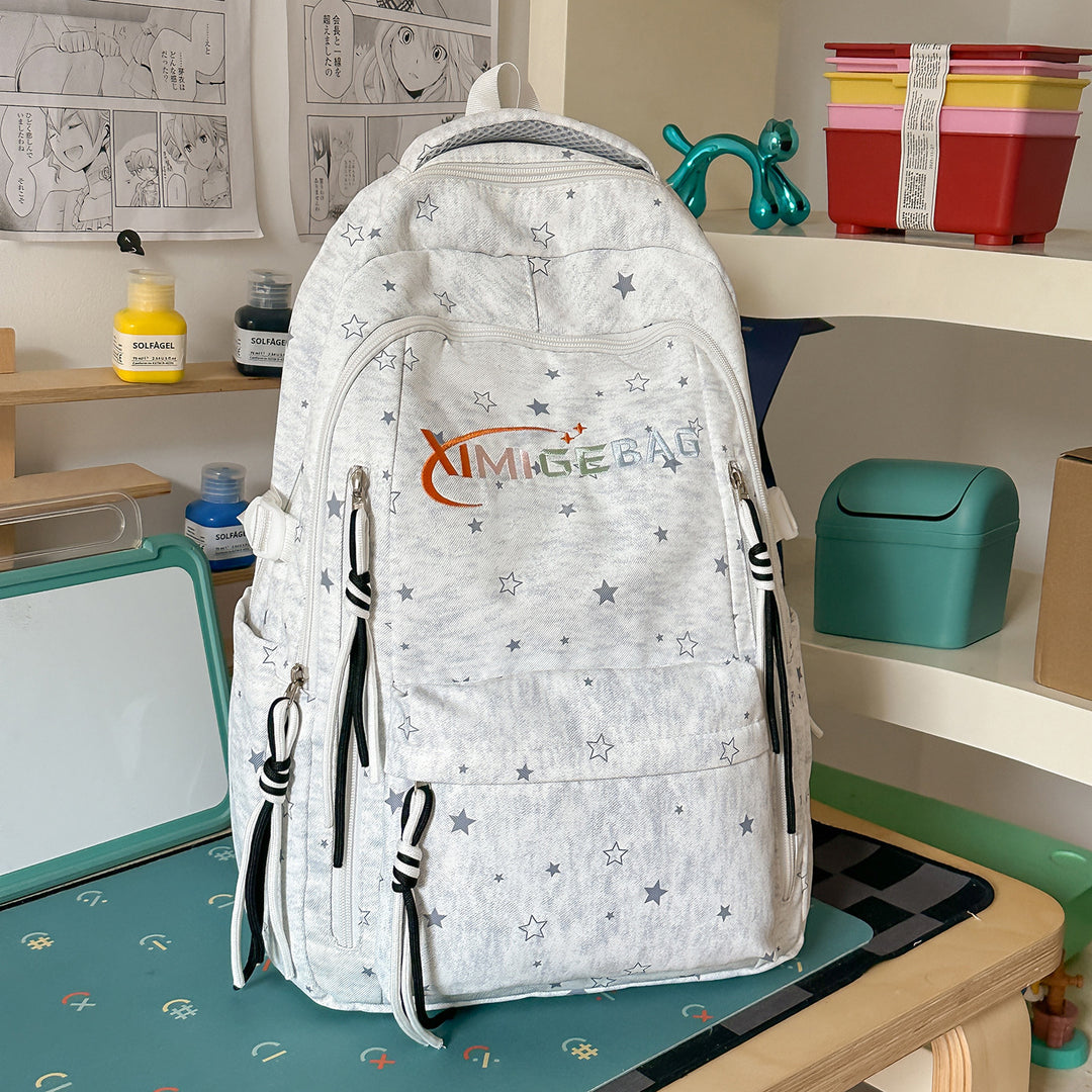 Multi-Compartment Star-Patterned School Backpack
