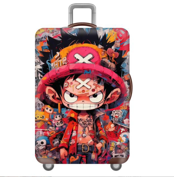 Unisex nan elastic motif suitcase cover made of stretchable polyester with handle and wheel openings Bowlift
