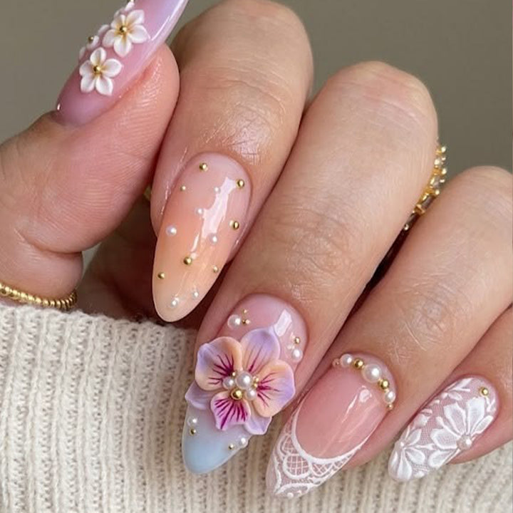 Floral Embellished Nail Art Extensions Bowlift