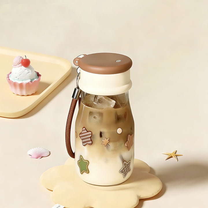 Ladies drinking bottle with playful print and practical carrying handle Bowlift