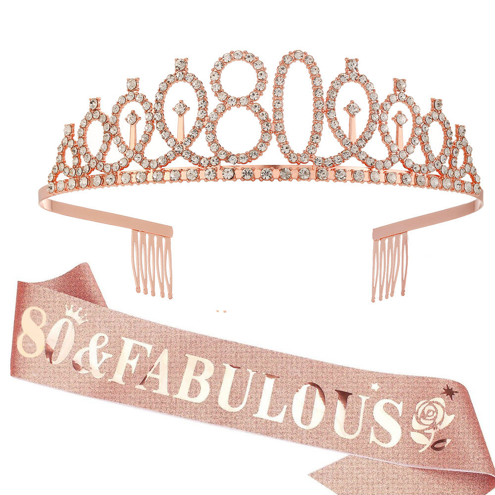 Women's Glittering Birthday Tiara Set with Sash Bowlift