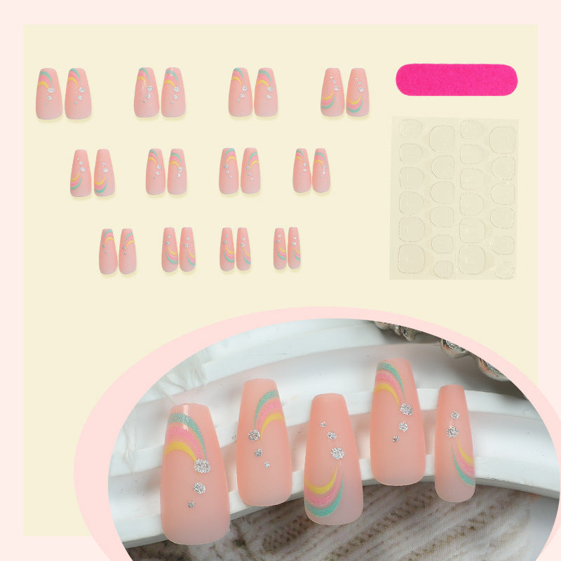 Artistic Press-On Nail Set with Colorful Wave Patterns Bowlift