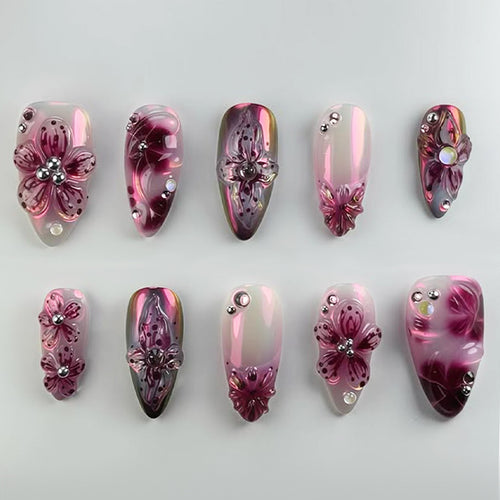 Acrylic nail set with elegant flower decorations Bowlift