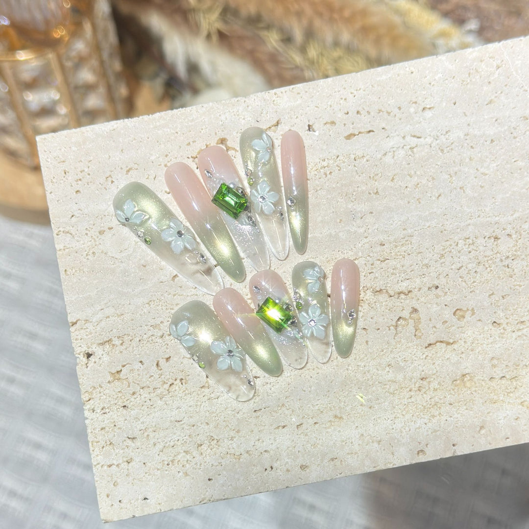 Floral Gemstone Stiletto Nail Set Bowlift