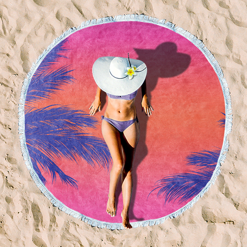 Round beach towel with colorful tropical motif Bowlift