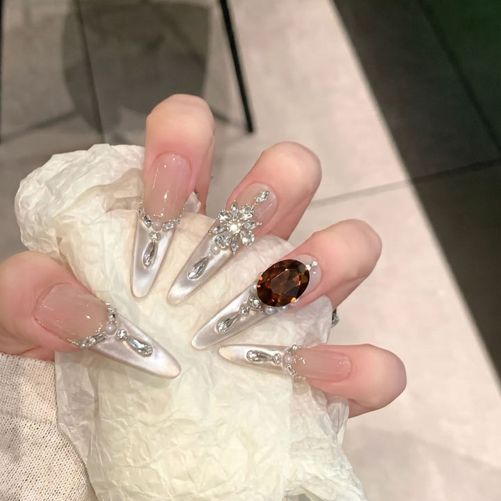 Glamorous Stiletto Press-On Nail Art Set with Elegant Decorative Elements Bowlift