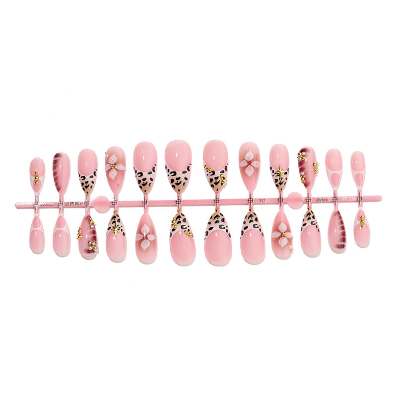Decorative Press-On Nail Art Set with Floral and Stylish Leopard Accents Bowlift