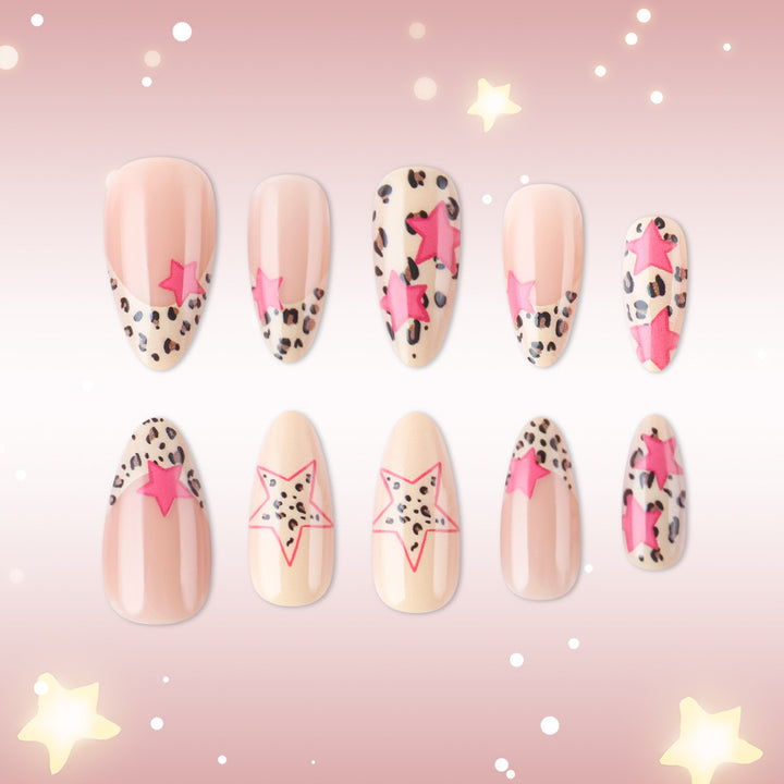 Stylish Star and Leopard Print Press-On Nails Bowlift