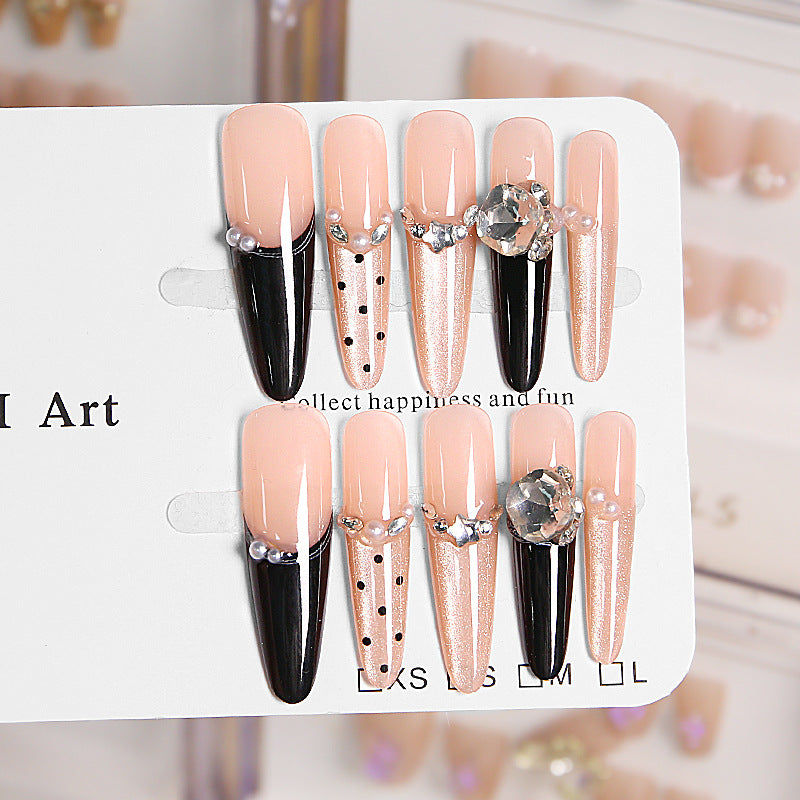 Artificial nail set with elegant glitter and 3D applications Bowlift