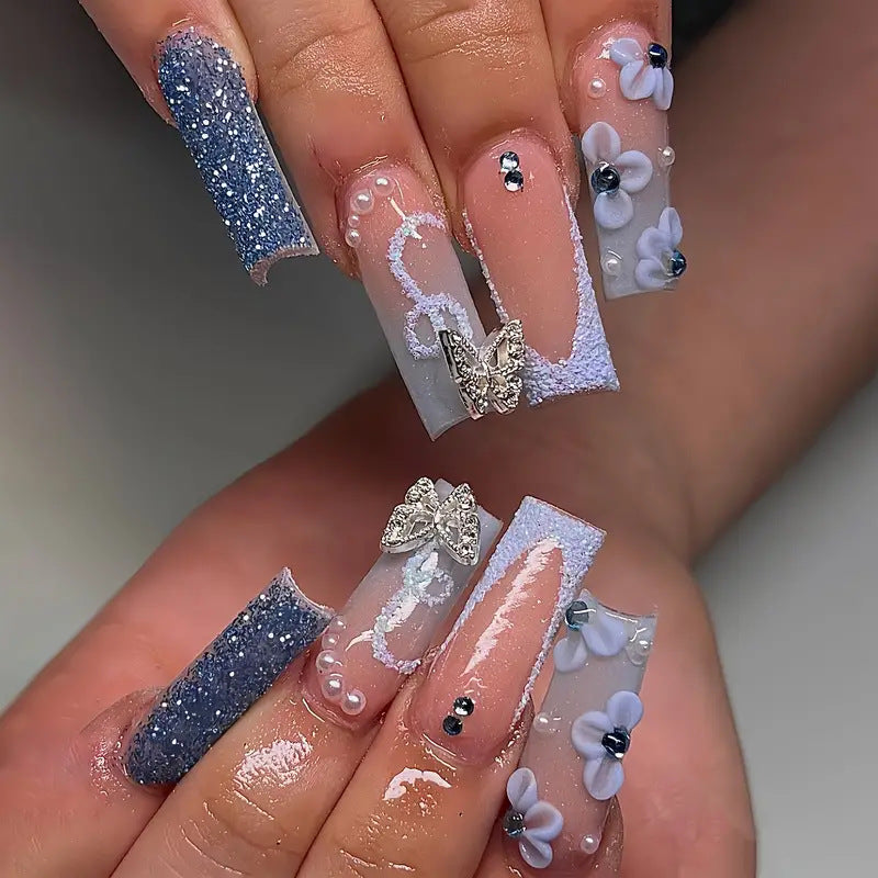 Decorative 3D Floral Press-On Nail Art Bowlift