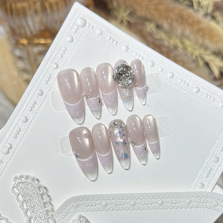 Glamorous Stiletto Press-On Nail Set with Crystal Embellishments Bowlift