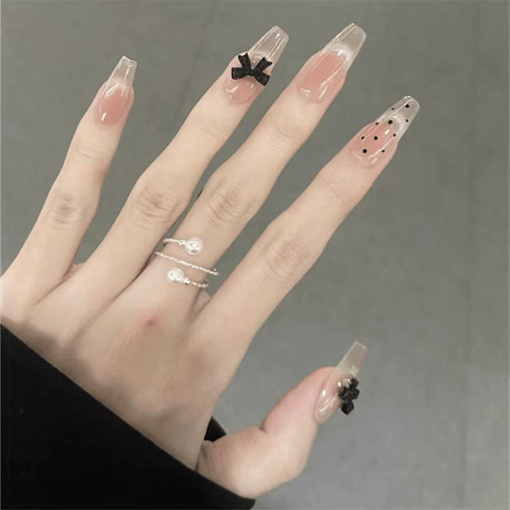 Trendy Press-On Nail Art Set with Stylish Bow Accents Bowlift