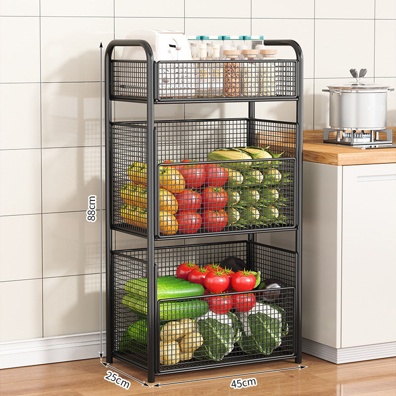 Rolling Kitchen Storage Organizer with Adjustable Mesh Baskets Bowlift