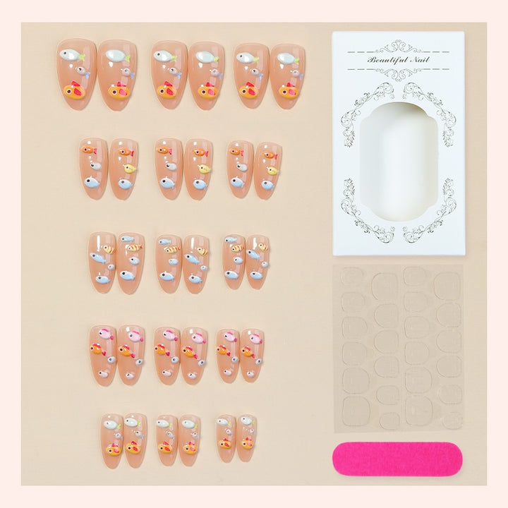Artificial nail set with playful fish designs Bowlift