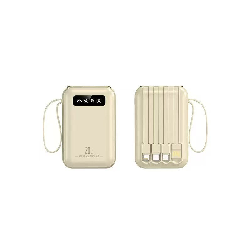 Compact multi-port portable power bank with built-in cables Bowlift