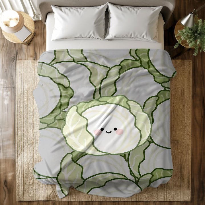 Cartoon Cabbage-Themed Fleece Blanket