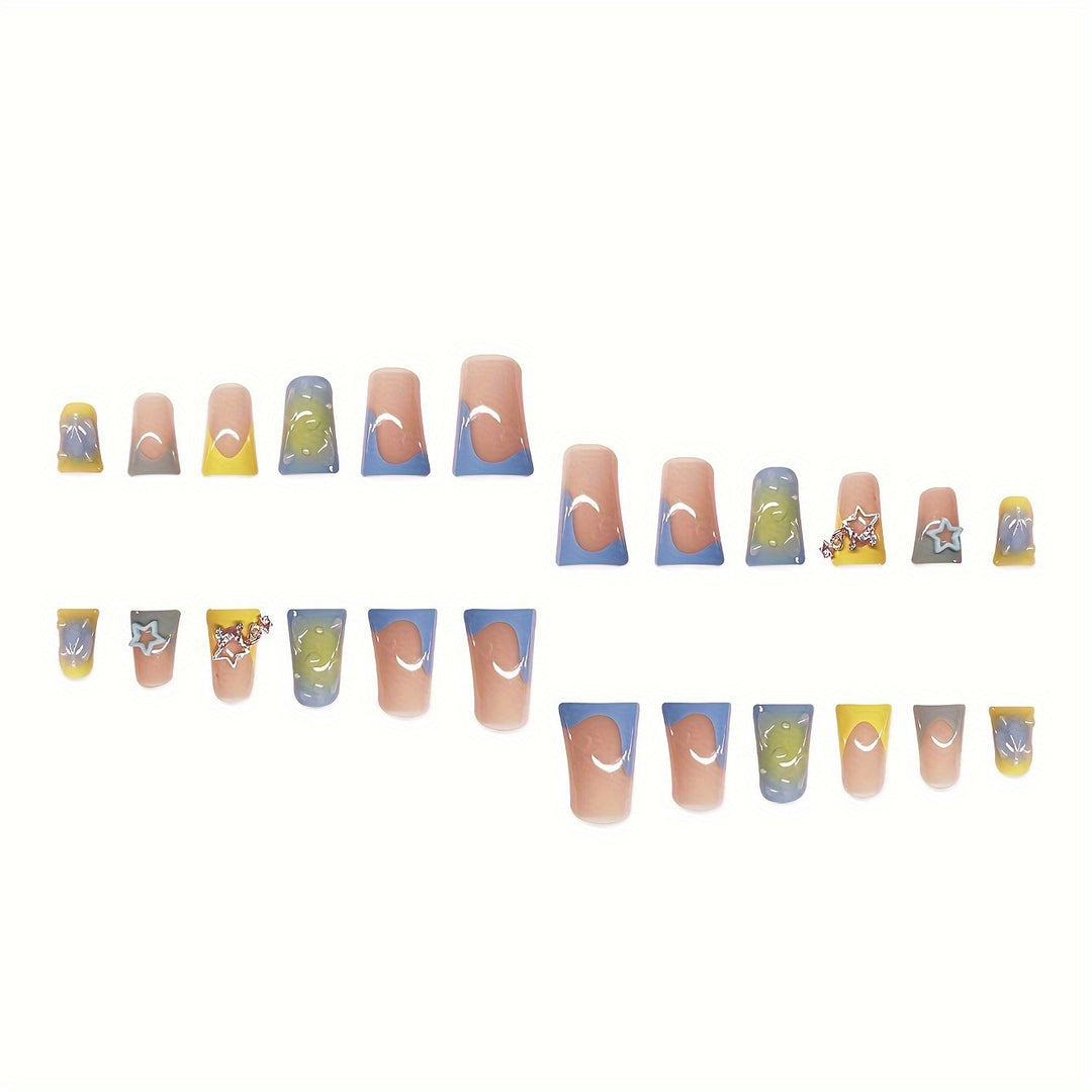 Creative Press-On Nail Art Set with Star and Drip Design Bowlift