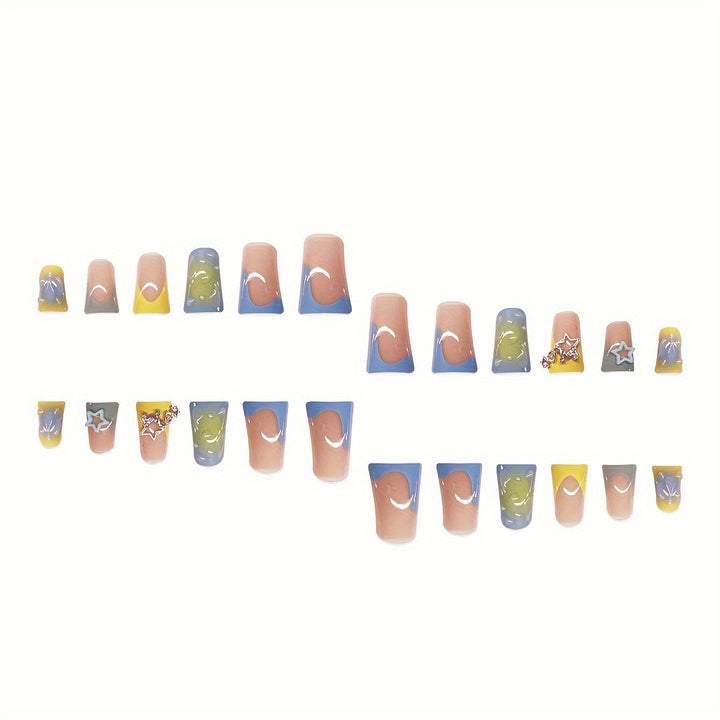 Creative Press-On Nail Art Set with Star and Drip Design Bowlift