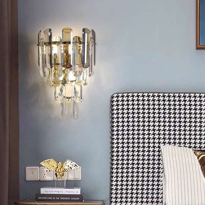 Crystal Tiered LED Wall Sconce Luxury Glass Chandelier Bowlift