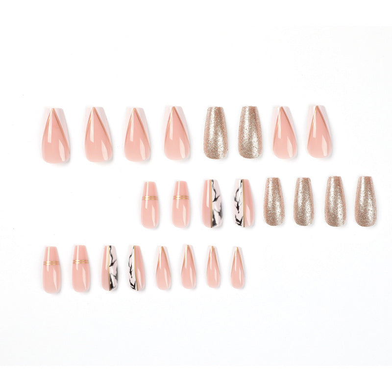 Exquisite artificial nails with elegant glitter and marble pattern Bowlift