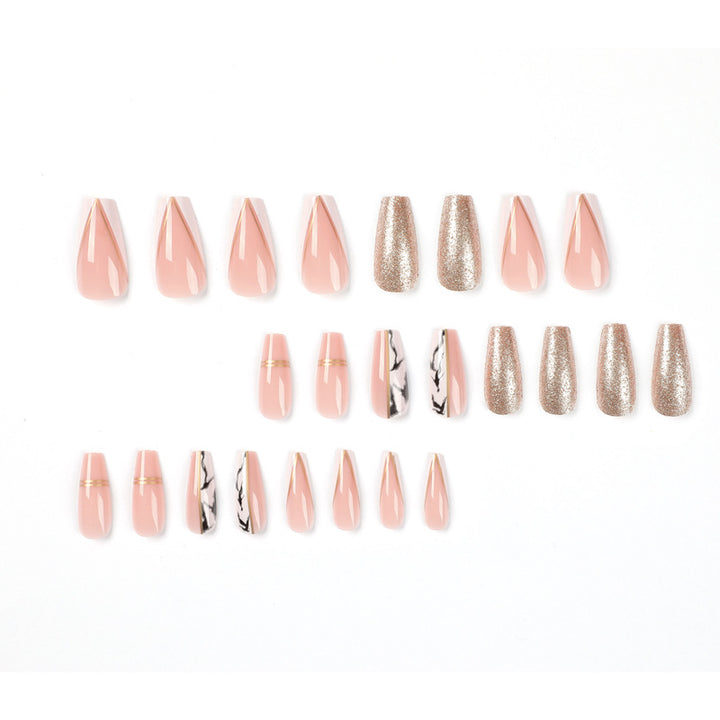 Exquisite artificial nails with elegant glitter and marble pattern Bowlift