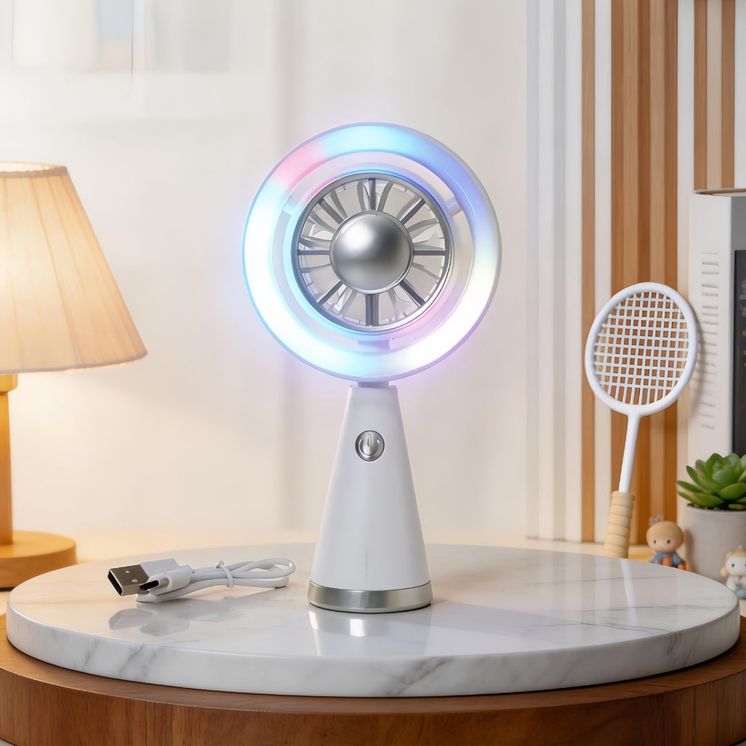 Women's Portable Mini Fan with Colorful LED Light Bowlift