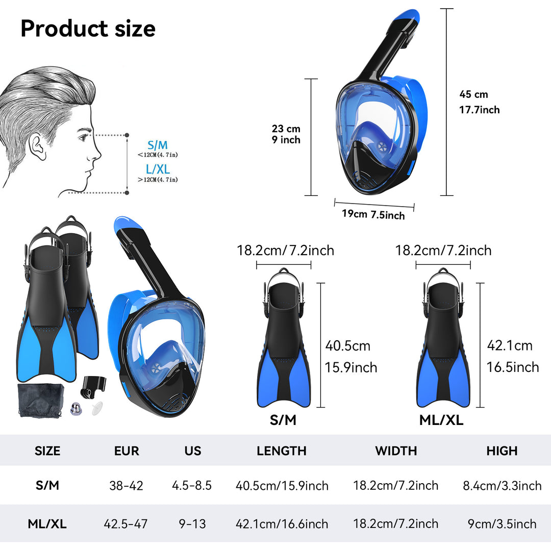 Snorkel set with full face mask and high-quality fins Bowlift