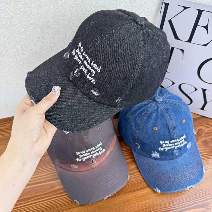 Women's Distressed Denim Statement Cap Bowlift