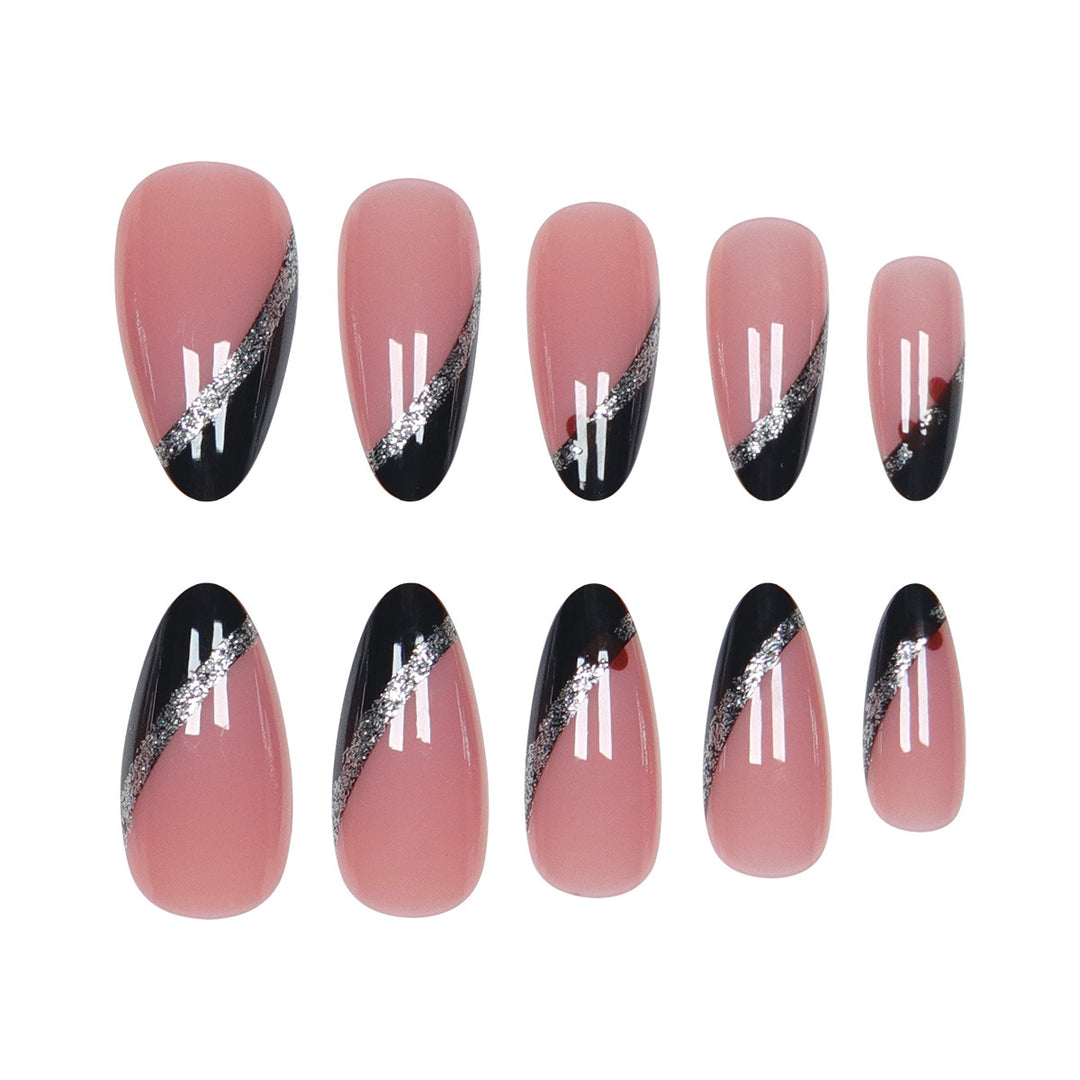Elegant Stiletto Press-On Nails with Glitter Accents Bowlift