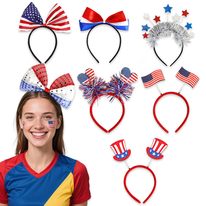 Women's Independence Day patriotic pompom headband with tinsel star toppers Bowlift