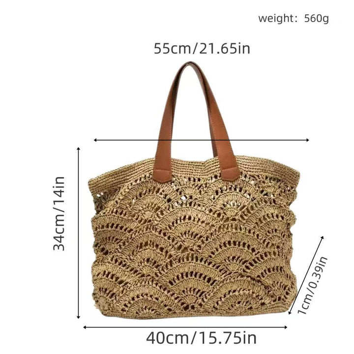 Braided beach bag with leather handles Bowlift