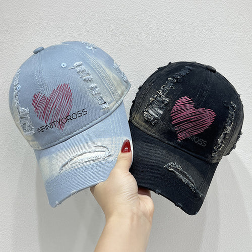 Women's Distressed Heart Embroidered Baseball Cap Bowlift