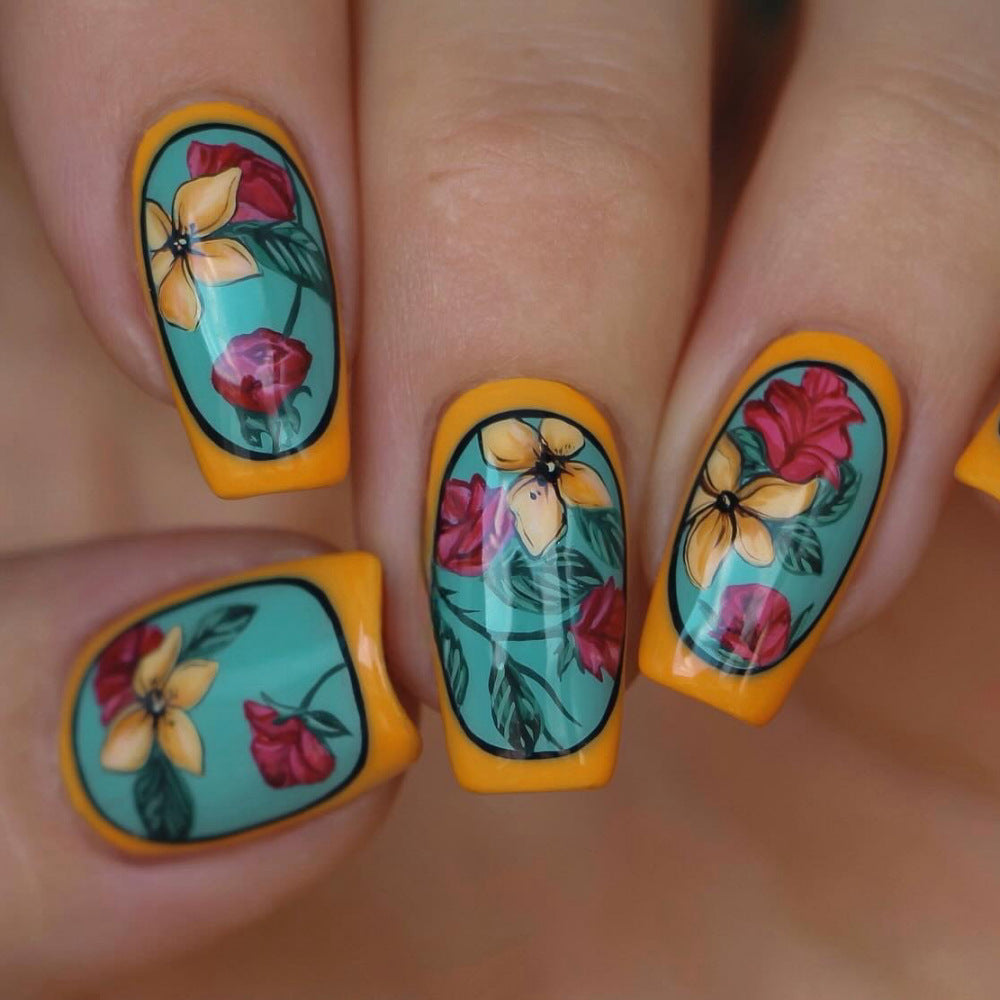 Handmade art nails in floral design Bowlift