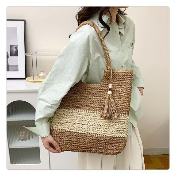 Macrame Tote Bag with Fashionable Tassel Accent Bowlift