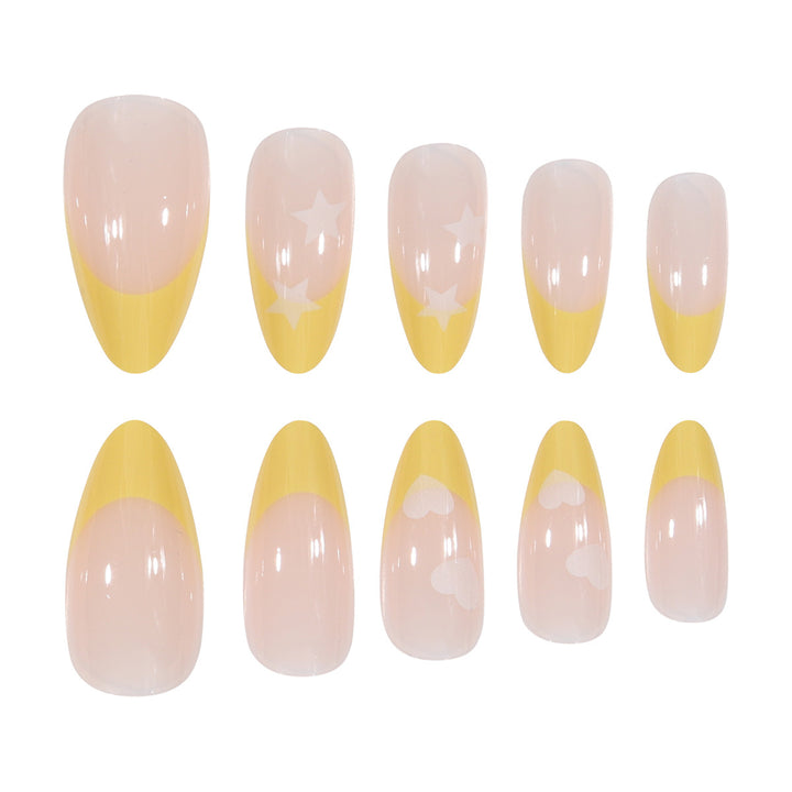 Elegant Stiletto Press-On Nails with Heart and Star Patterns Bowlift