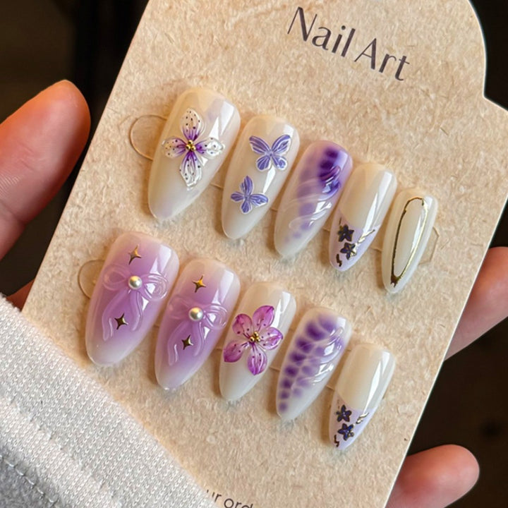 Artistic Floral-Embellished Press-On Nails Bowlift