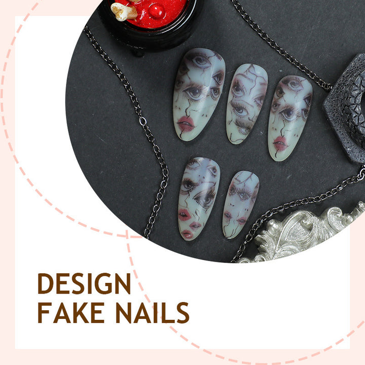 Artificial nail set with unique facial designs Bowlift