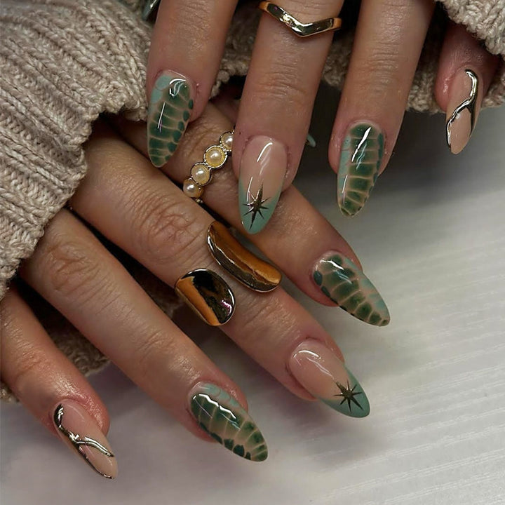 Artistic Press-On Nail Set with Unique Abstract Patterns Bowlift