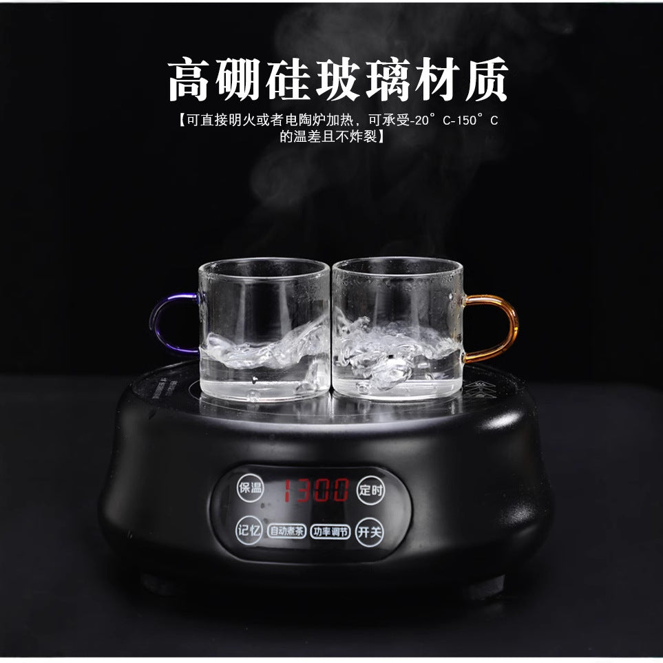 Insulated Double-Walled Glass Teacup Set with Accent Handles Bowlift
