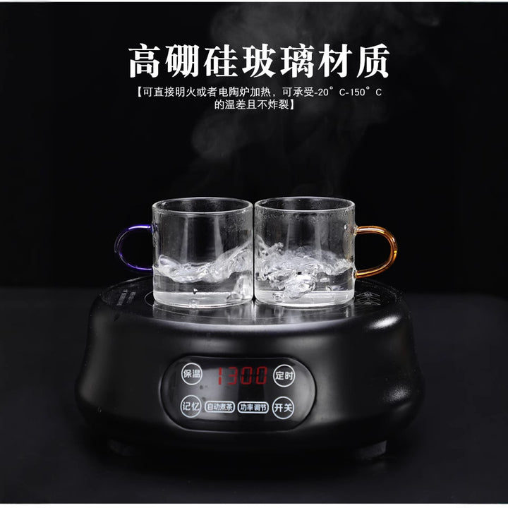 Insulated Double-Walled Glass Teacup Set with Accent Handles Bowlift