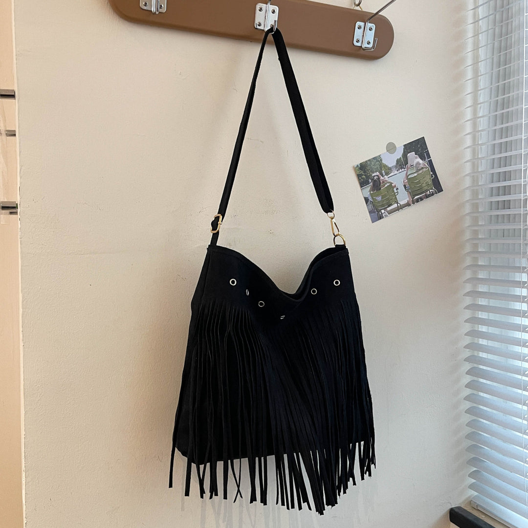 Suede Fringe Shoulder Bag Bowlift